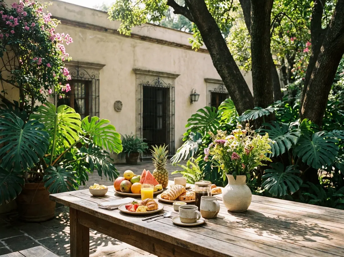 Desayuno en el jardín